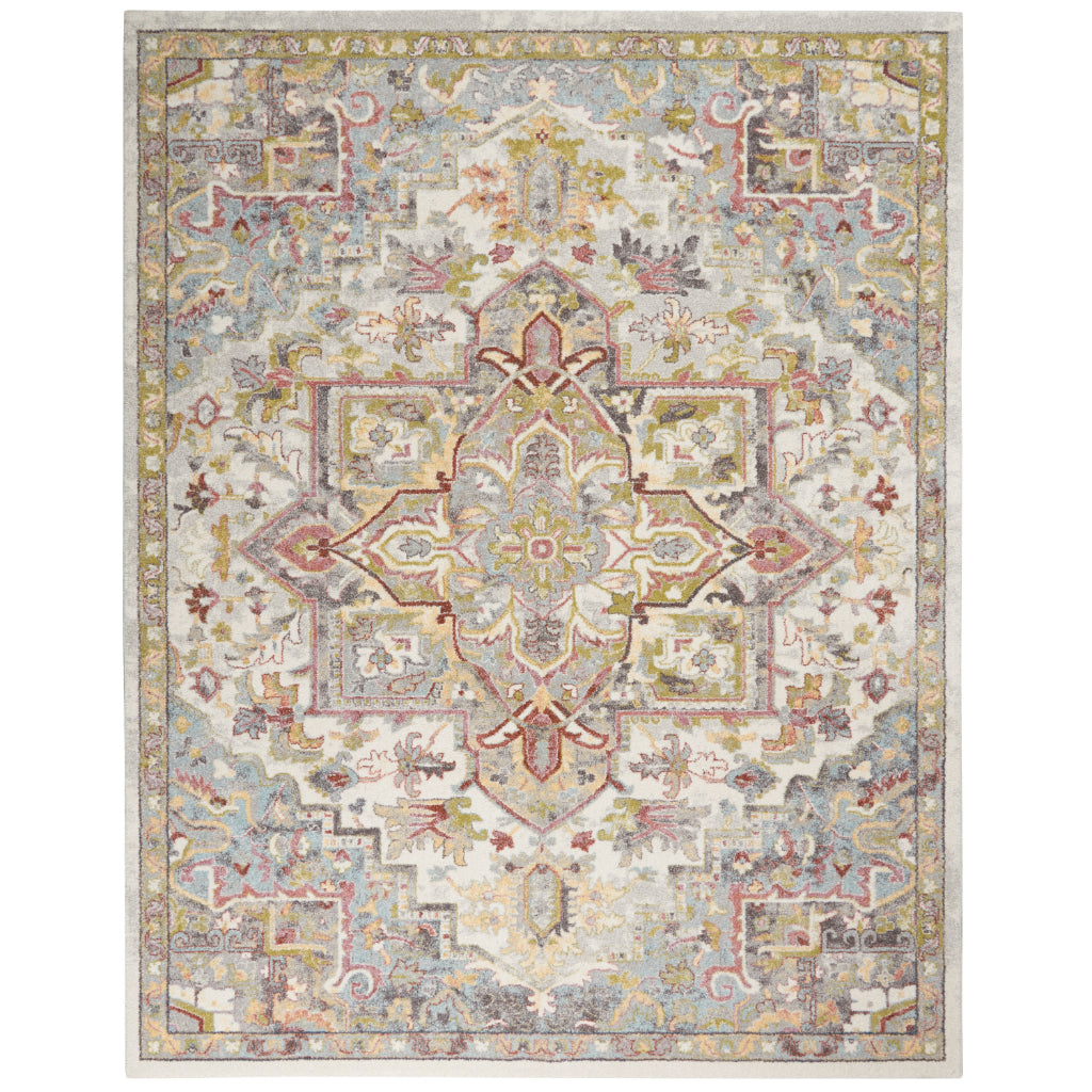 Nourison Home Juniper JPR04 Multicolor Rectangle Indoor Area Rug - Bohemian Style Rug with White & Multicolor Medallion Design-