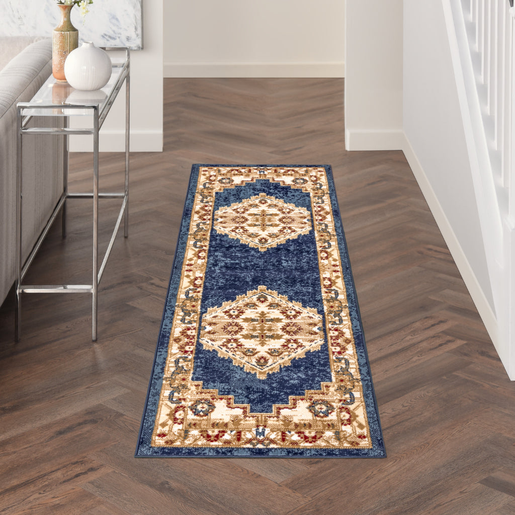 Nourison Home Grafix GRF43 Multicolor Indoor Runner - Vintage Persian Runner with Navy-Gold Medallion Pattern-