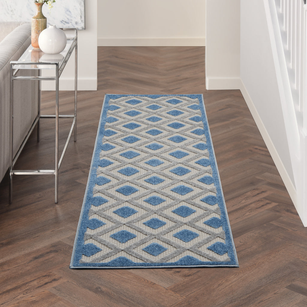 Nourison Home Aloha ALH26 Multicolor Runner - Stain Resistant Indoor / Outdoor Runner with Blue & Gray Geometric Design-