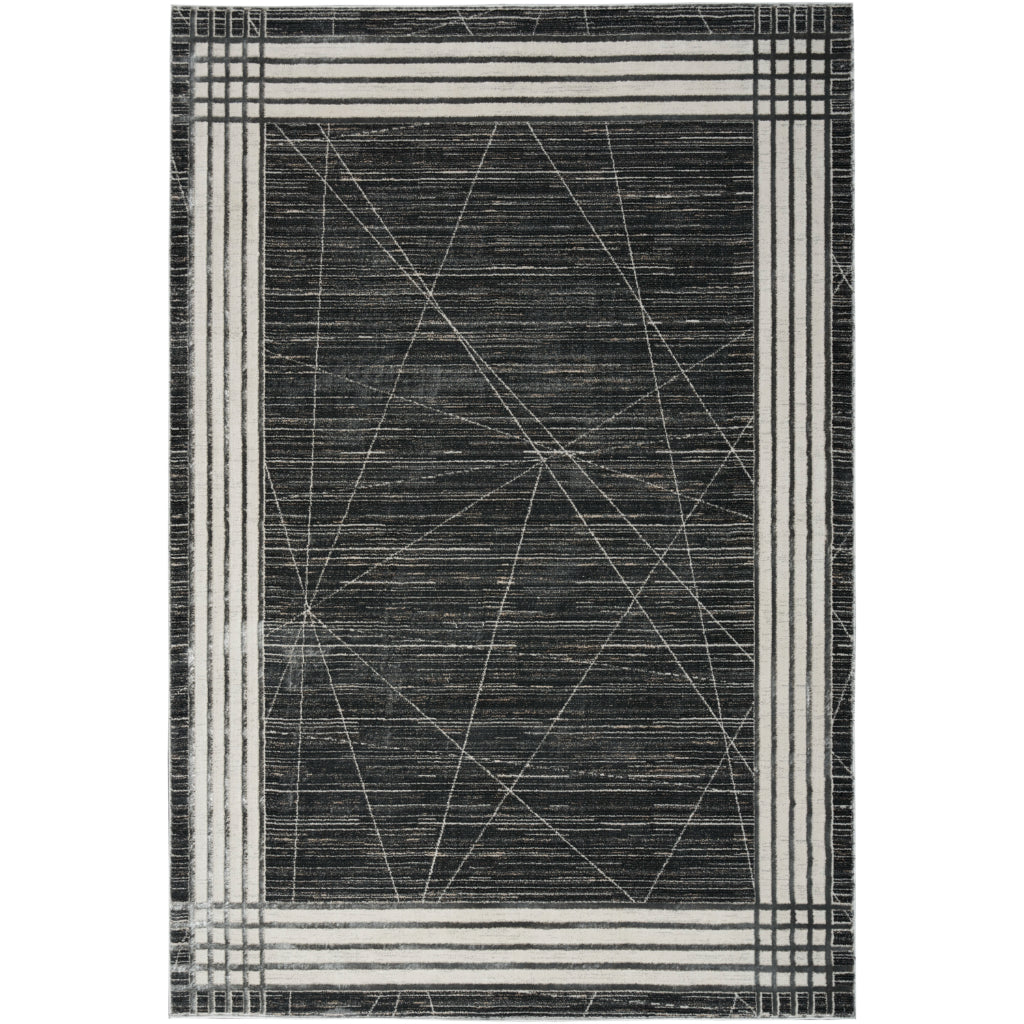 Nourison Home Desire DSR01 Black Indoor Rectangle Area Rug - Power Loomed Plush Pile Rug with White &amp; Gray Border