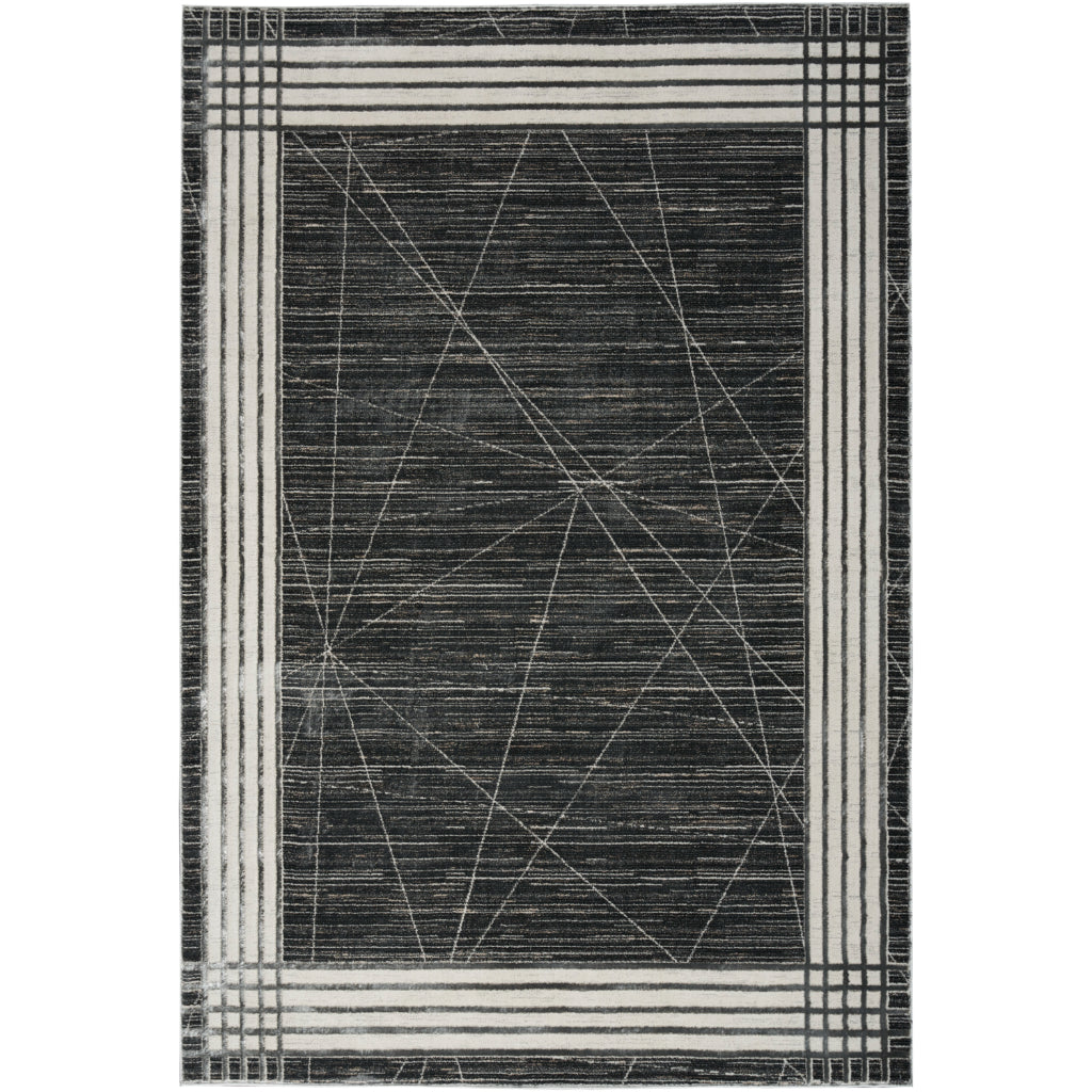 Nourison Home Desire DSR01 Black Indoor Rectangle Area Rug - Power Loomed Plush Pile Rug with White & Gray Border-