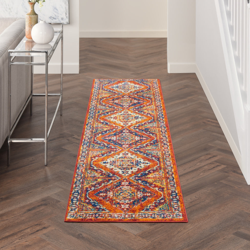 Nourison Home Allur ALR02 Power Loomed Multicolor Runner - Indoor Runner with Orange Tribal Pattern