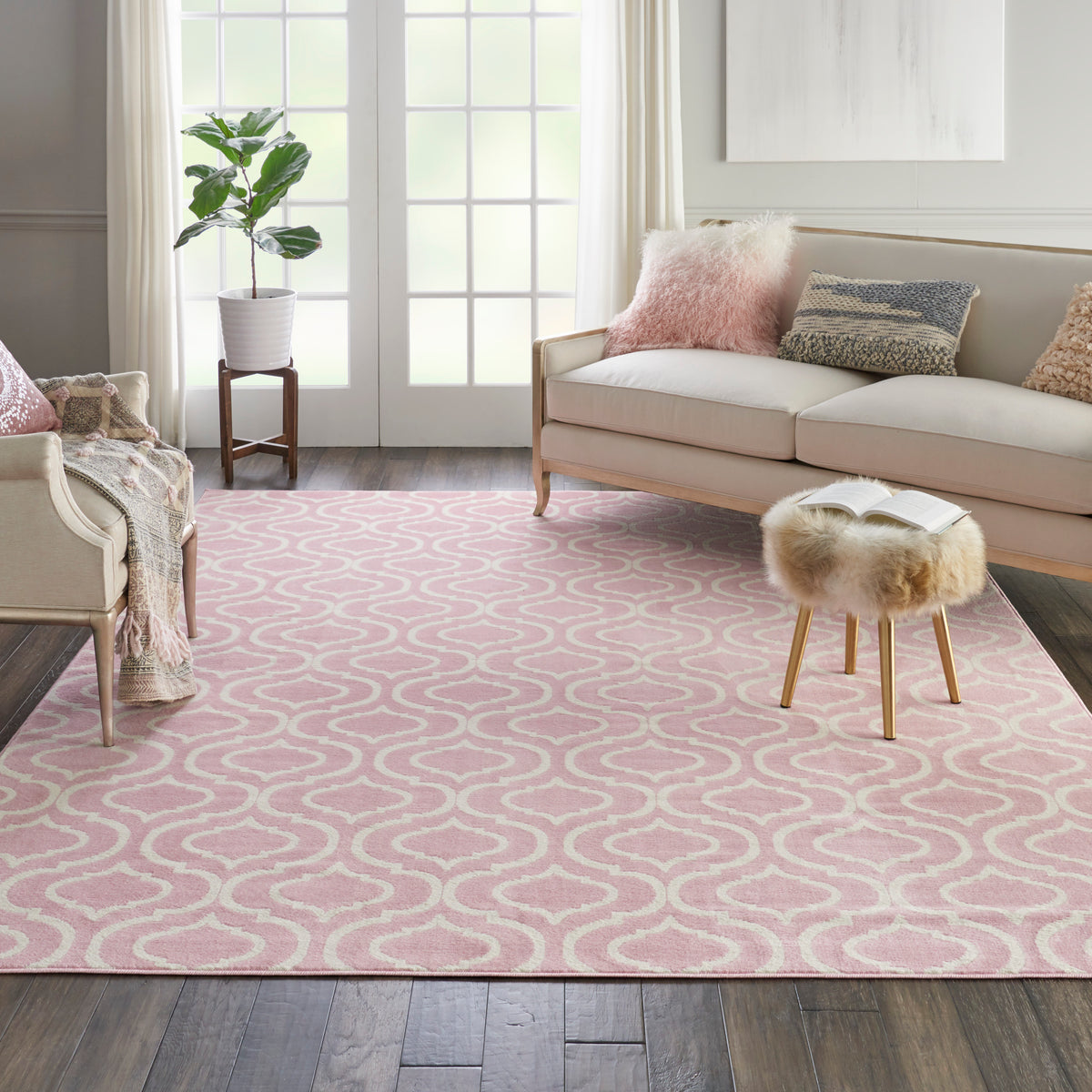 Nourison Home Jubilant JUB06 Pink Rectangle Indoor Area Rug - Elegant Medium Pile Farmhouse Style Rug with Floral Design