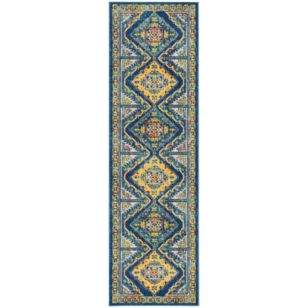 Nourison Home Allur ALR02 Power Loomed Multicolor Runner - Indoor Runner with Blue Tribal Pattern-
