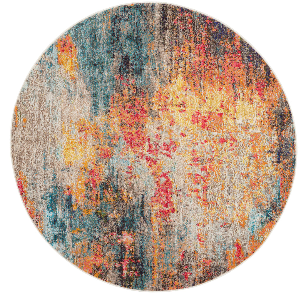 Nourison Home Celestial CES15 Multicolor Round Indoor Area Rug - Power Loomed Modern Abstract Medium Pile Rug-