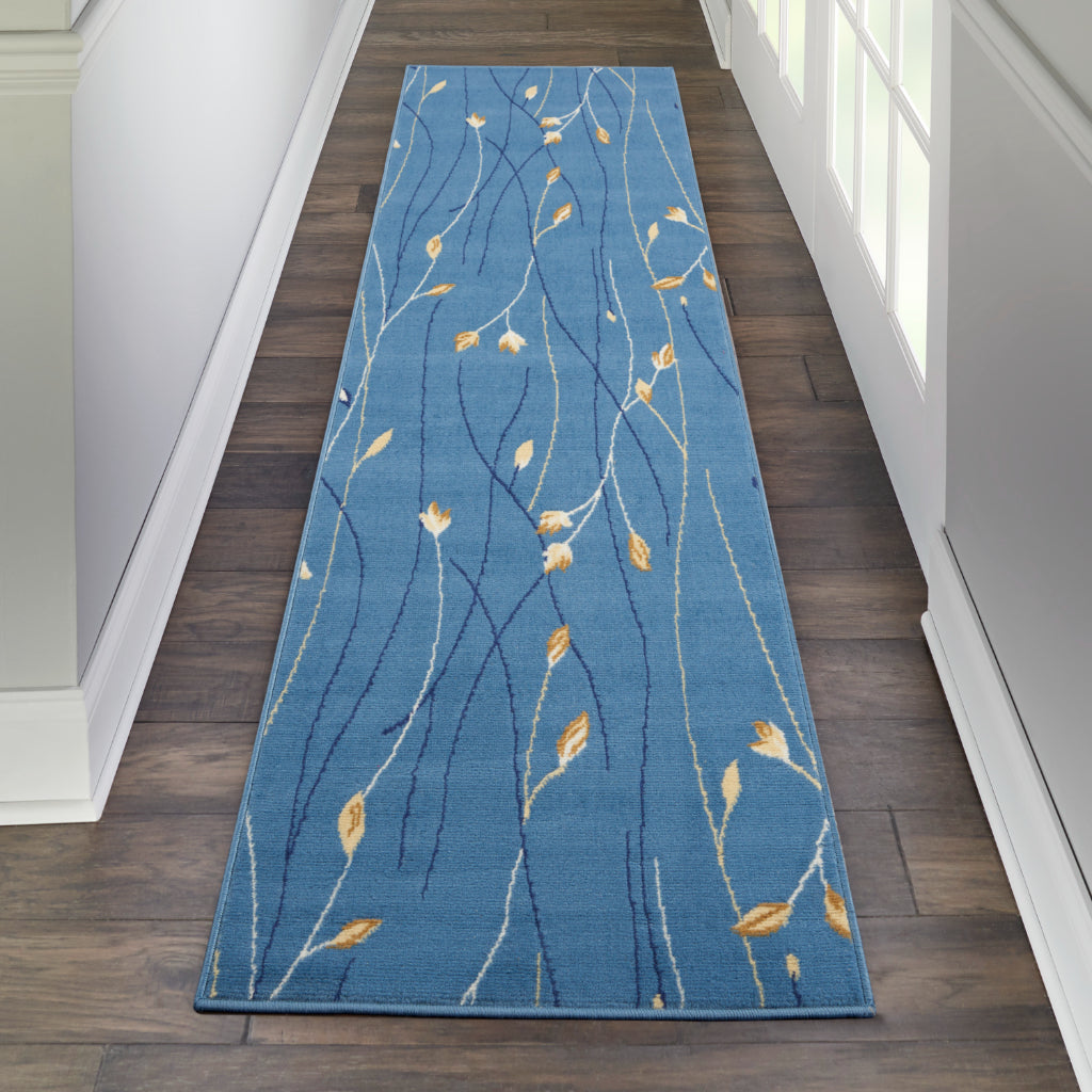 Nourison Home Grafix GRF15 Light Blue Indoor Runner - Power Loomed Medium Pile Runner with Floral Design-