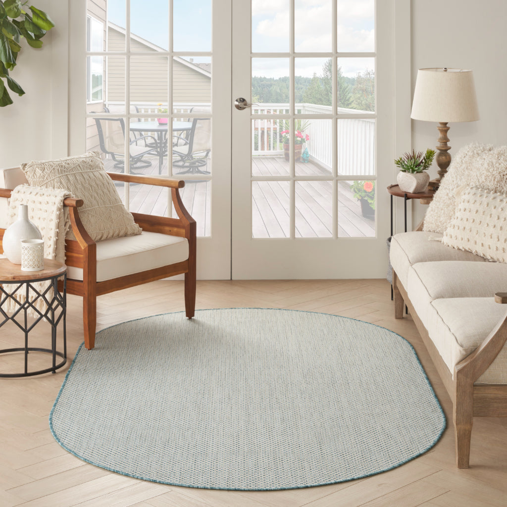 Nourison Home Courtyard COU01 Light Blue Indoor / Outdoor Oval Rug - Modern Style Power Loomed Low Pile Rug-