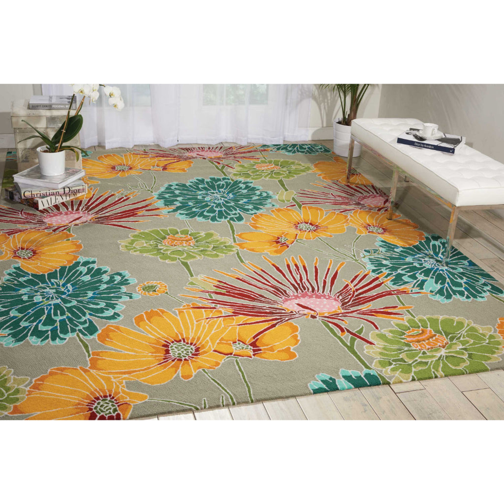 Nourison Home Fantasy FA26 Multicolor Indoor Rectangle Area Rug - Hand Hooked Medium Pile Floral Rug with Gray Background