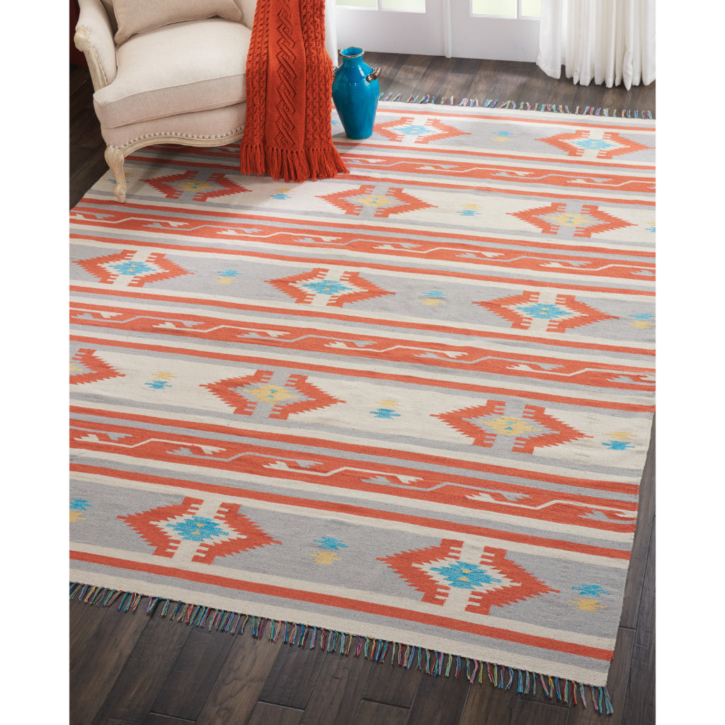 Nourison Home Baja BAJ03 Handmade Multicolor Rectangle Area Rug - Reversible Indoor Rug with Gray &amp; Orange Stripes