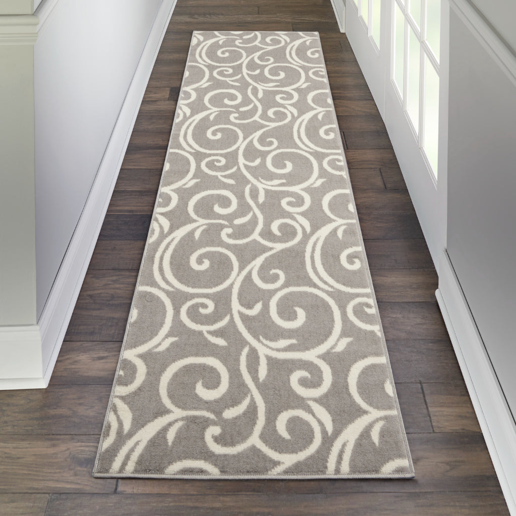 Nourison Home Grafix GRF19 Gray Indoor Runner - Power Loomed Medium Pile Runner-