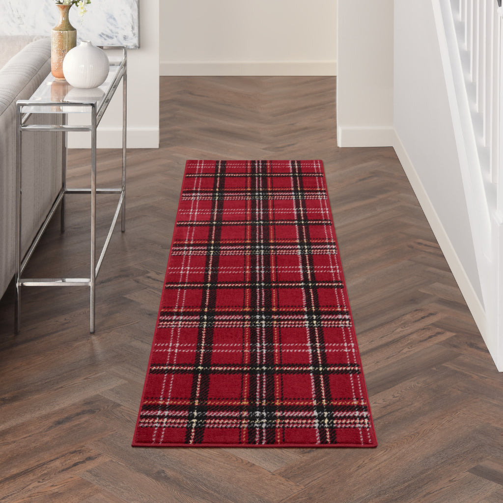 Nourison Home Grafix GRF03 Red Indoor Runner - Power Loomed Medium Pile Plaid Runner-