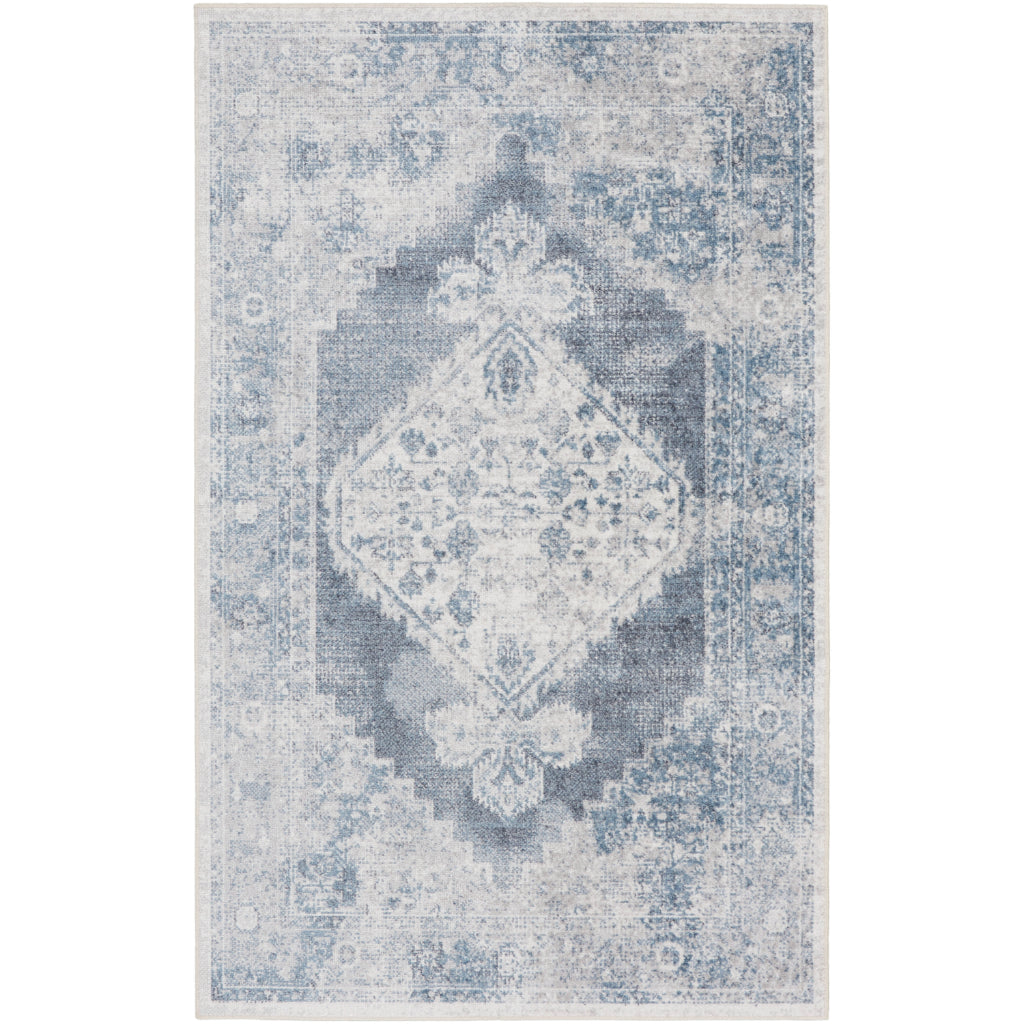 Nourison Home Astra ASW11 Rectangle Multicolor Machine Washable Rug - Power Loomed Persian Rug with Faded Blue Medallion Pattern-