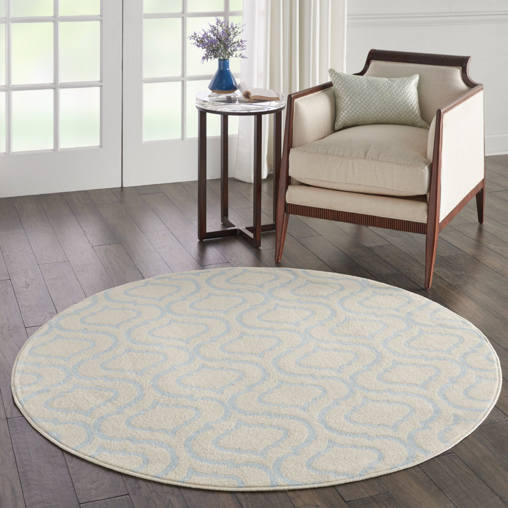 Nourison Home Jubilant JUB19 Ivory Blue Round Indoor Area Rug - Refined Contemporary Rug with Lantern Trellis Pattern