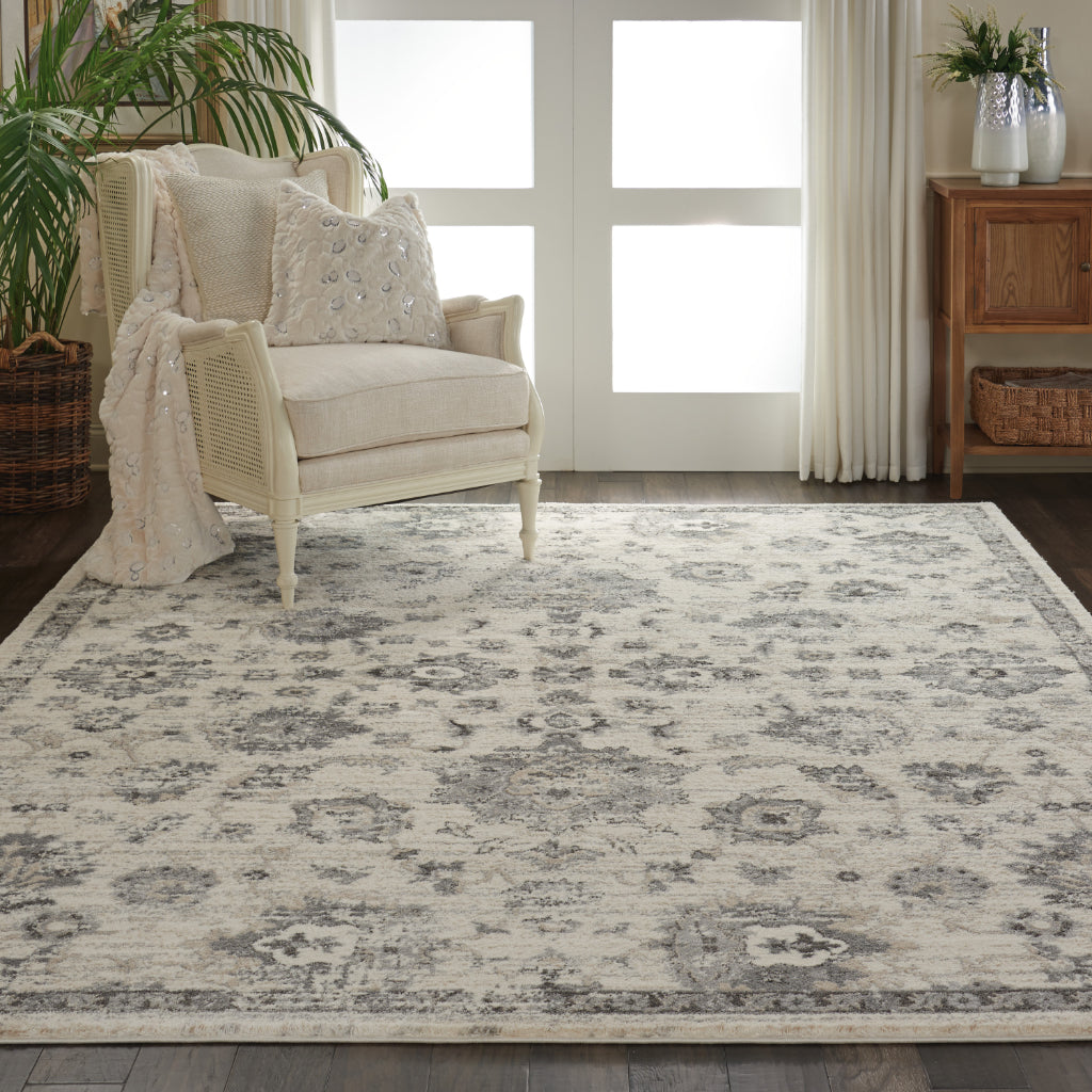Nourison Home Fusion FSS15 Two-Color Indoor Rectangle Area Rug - Vintage Style Power Loomed Medium Pile Rug with Floral Design