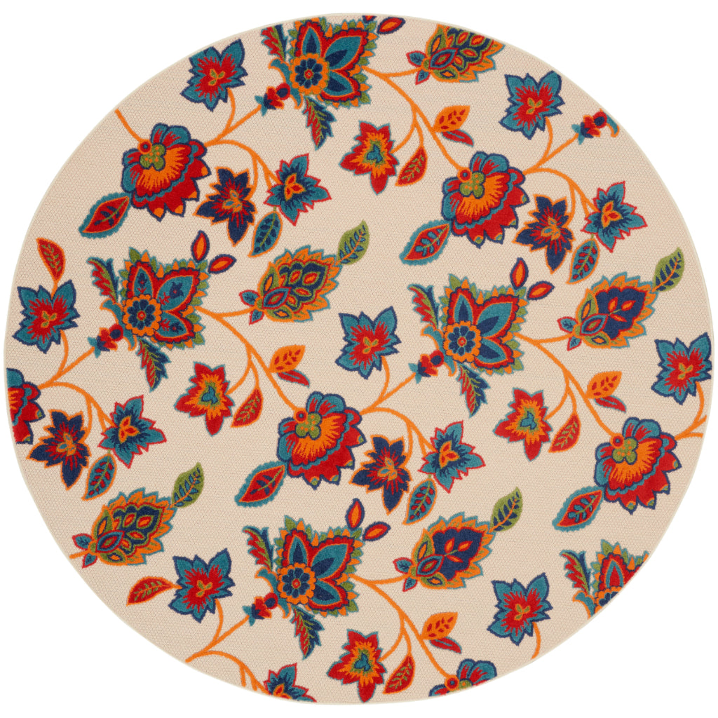 Nourison Home Aloha ALH31 Machine Made Multicolor Round Area Rug - Stain Resistant Indoor & Outdoor Low Pile Rug with Colorful Floral Design-