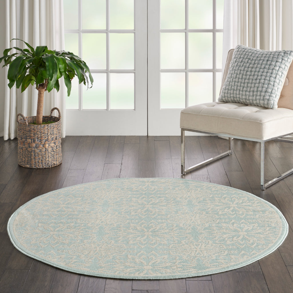 Nourison Home Jubilant JUB06 Aqua Blue Round Indoor Area Rug - Elegant Medium Pile Farmhouse Style Rug with Floral Design-
