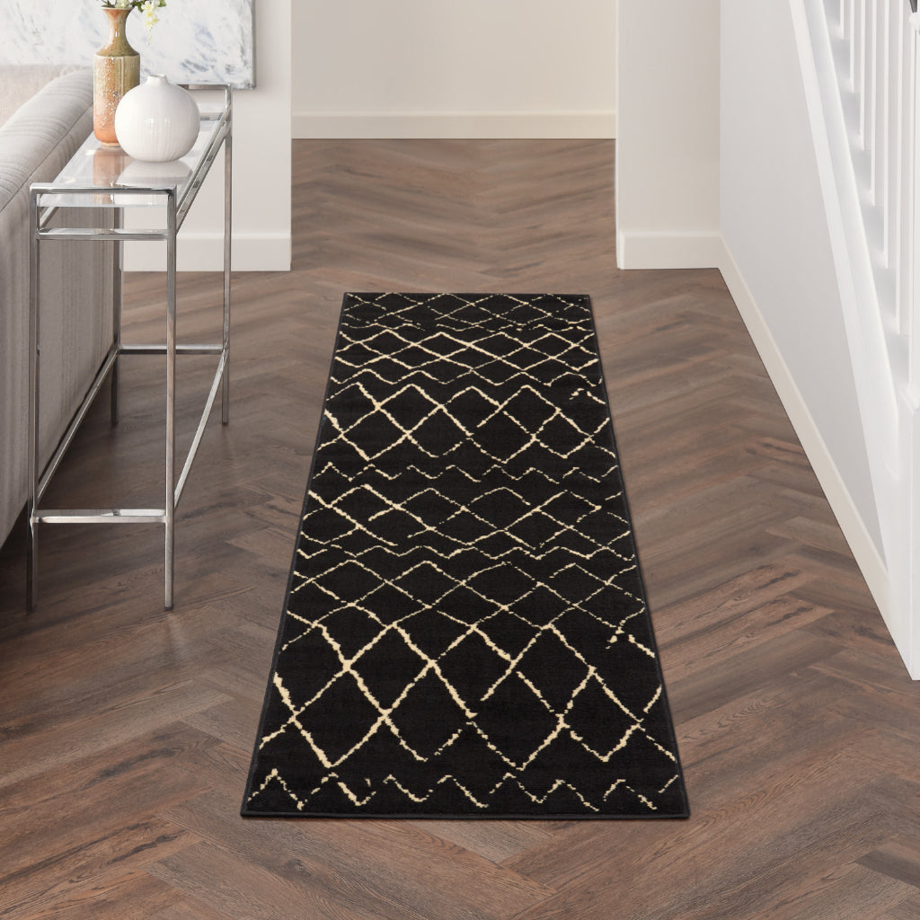 Nourison Home Grafix GRF04 Black Indoor Runner - Power Loomed Medium Pile Bohemian Runner-