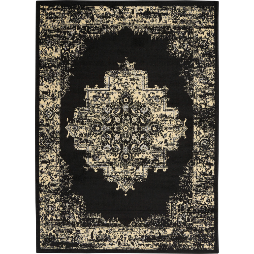 Nourison Home Grafix GRF14 Black Indoor Rectangle Area Rug - Vintage Style Power-Loomed Medium Pile Rug with Shades of Black & Cream-