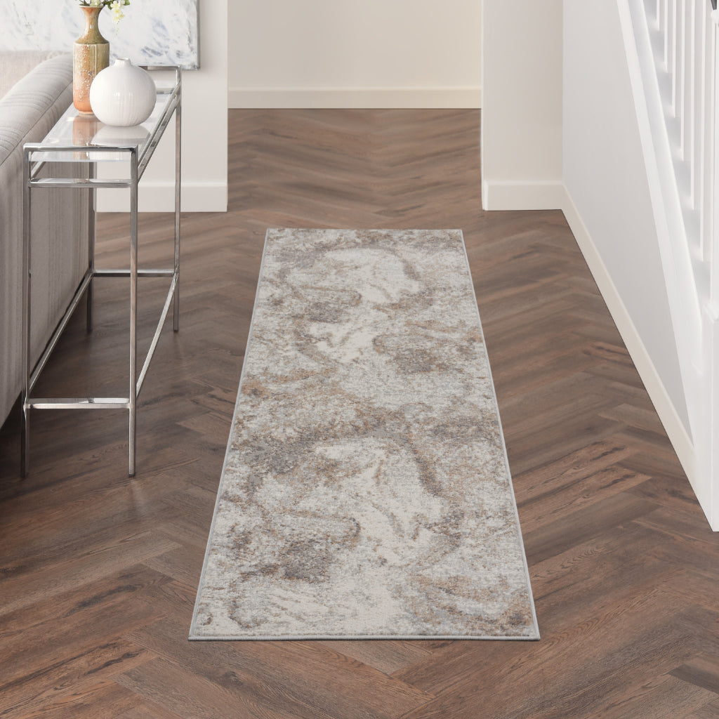 Nourison Home Elation ETN02 Two-Color Indoor Runner - Power Loomed Low Pile Hallway Runner with Beige & Gray Abstract Design-