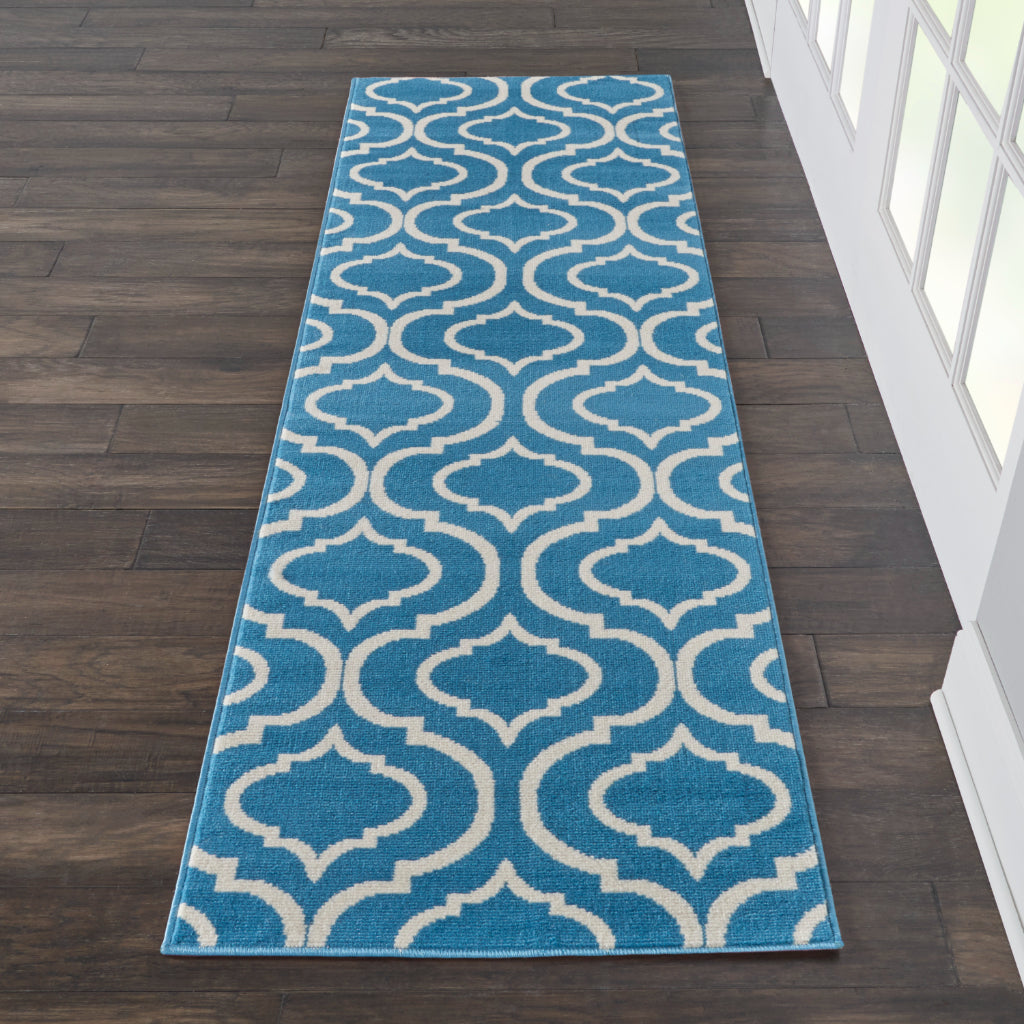 Nourison Home Jubilant JUB19 Blue Indoor Runner - Refined Contemporary Runner with Lantern Trellis Pattern-