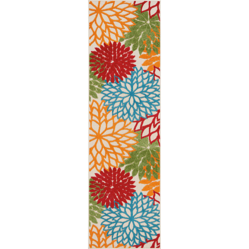 Nourison Home Aloha ALH05 Machine Made Multicolor Runner - Stain Resistant Indoor & Outdoor Low Pile Runner with Green Floral Design-