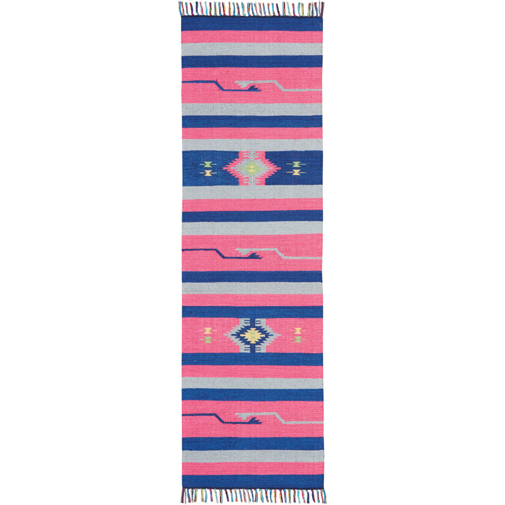 Nourison Home Baja BAJ01 Handmade Multicolor Runner - Reversible Indoor Runner with Pink & Blue Stripes-