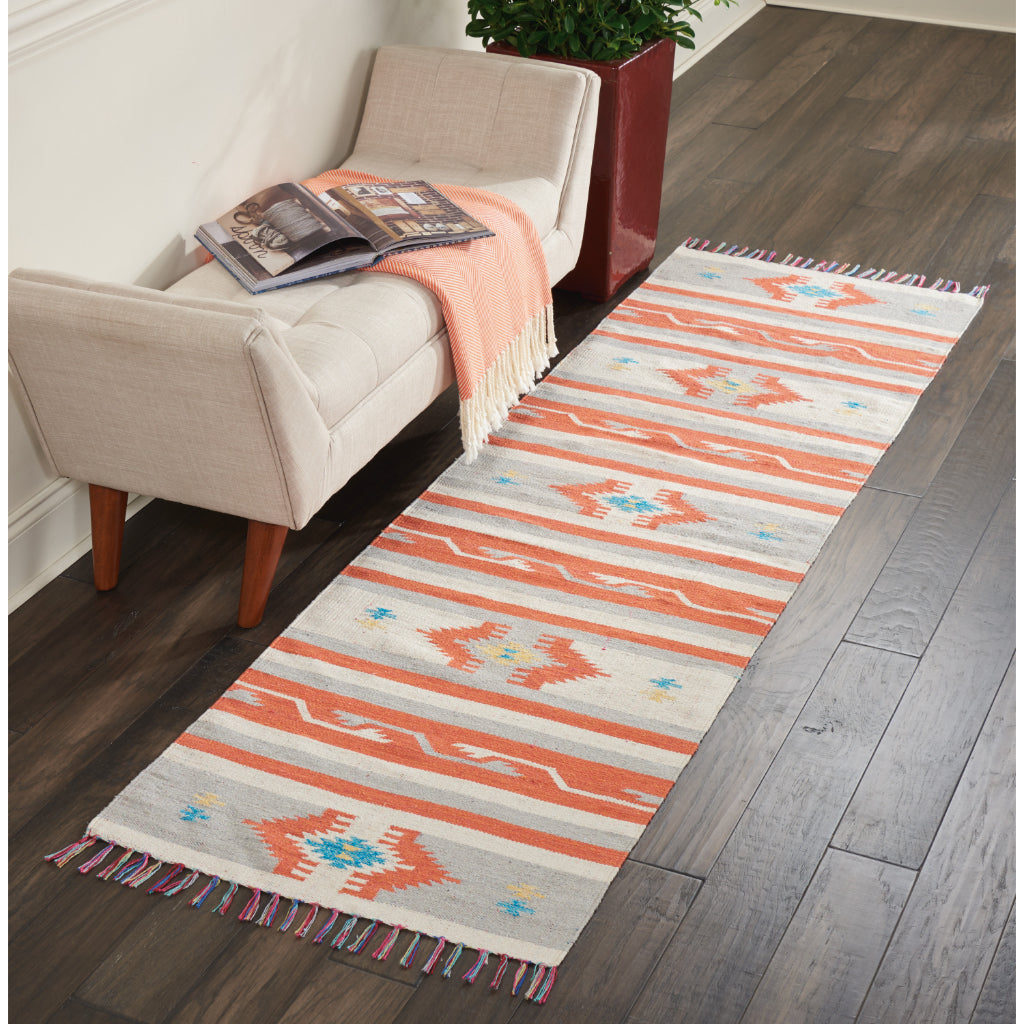 Nourison Home Baja BAJ03 Handmade Multicolor Runner - Reversible Indoor Runner with Gray &amp; Orange Stripes