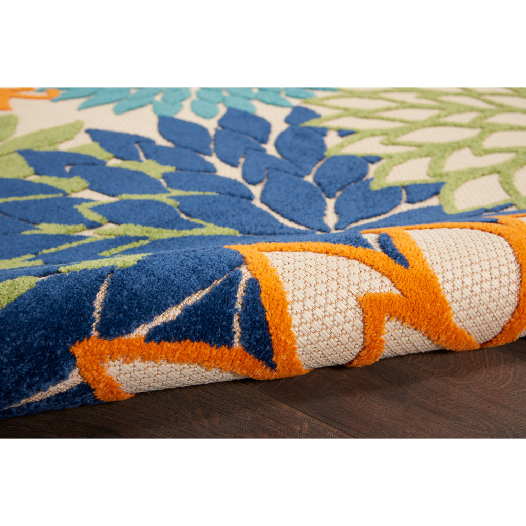 Nourison Home Aloha ALH05 Machine Made Multicolor Rectangle Area Rug - Stain Resistant Indoor &amp; Outdoor Low Pile Rug with Beige Floral Design