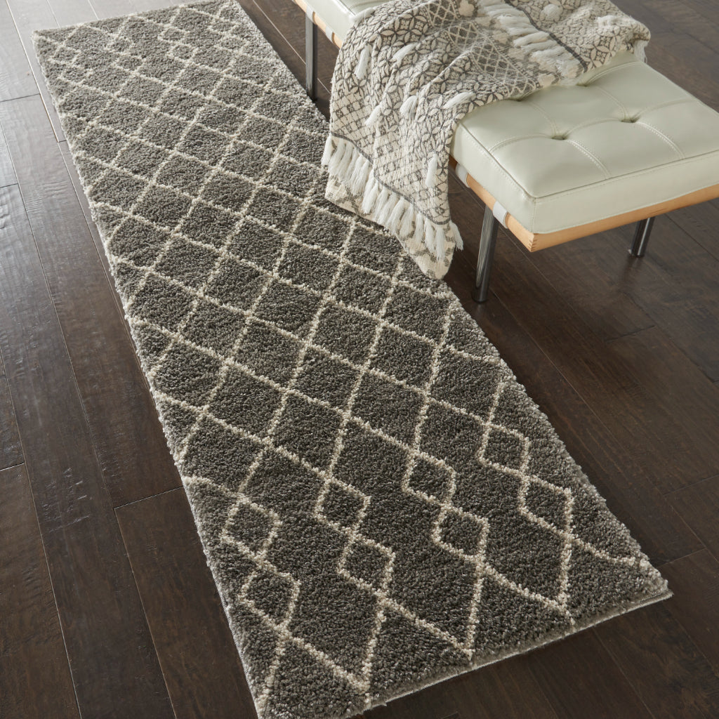 Nourison Home Geometric Shag GOS01 Gray Indoor Runner - Finest High Pile Runner with Jute Backing