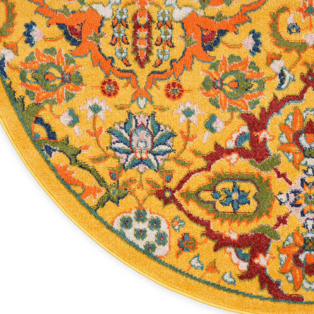 Nourison Home Allur ALR03 Power Loomed Multicolor Round Area Rug - Indoor Low Pile Bohemian Style in Yellow Background-