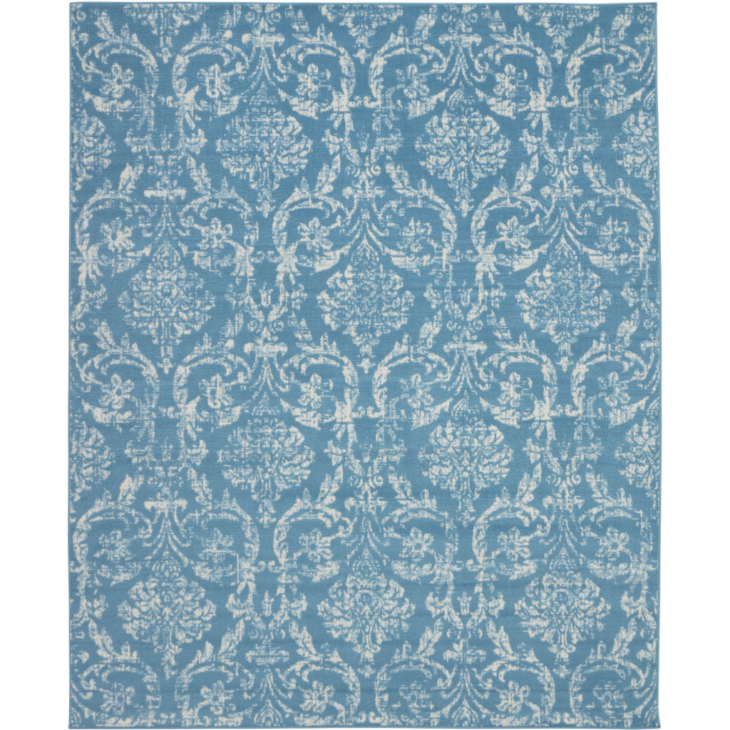 Nourison Home Jubilant JUB09 Blue Rectangle Indoor Area Rug - Classic Damask Pattern Medium Pile Rug