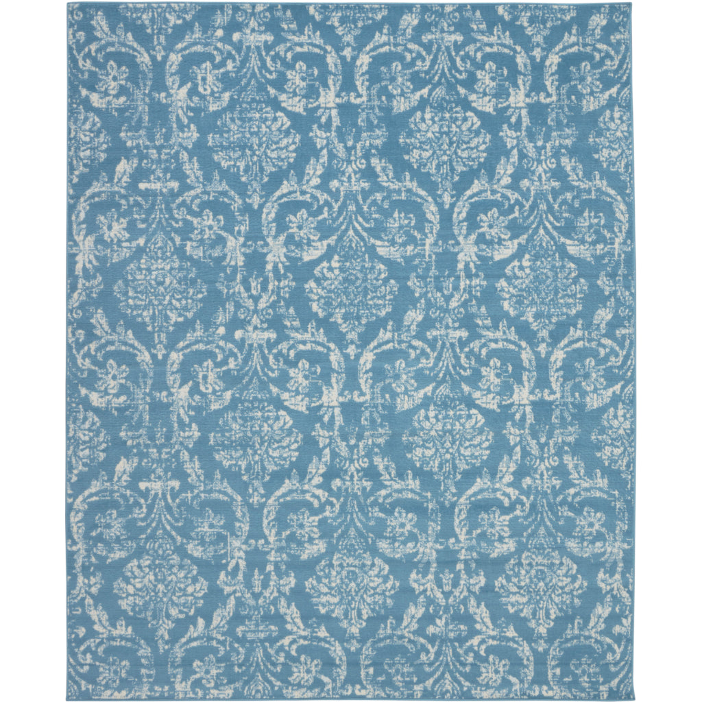 Nourison Home Jubilant JUB09 Blue Rectangle Indoor Area Rug - Classic Damask Pattern Medium Pile Rug-
