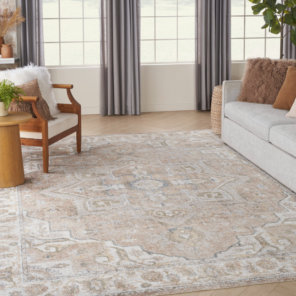 Nourison Home Astra ASW12 Rectangle Multicolor Machine Washable Rug - Power Loomed Persian Rug with Faded Beige Floral Design-