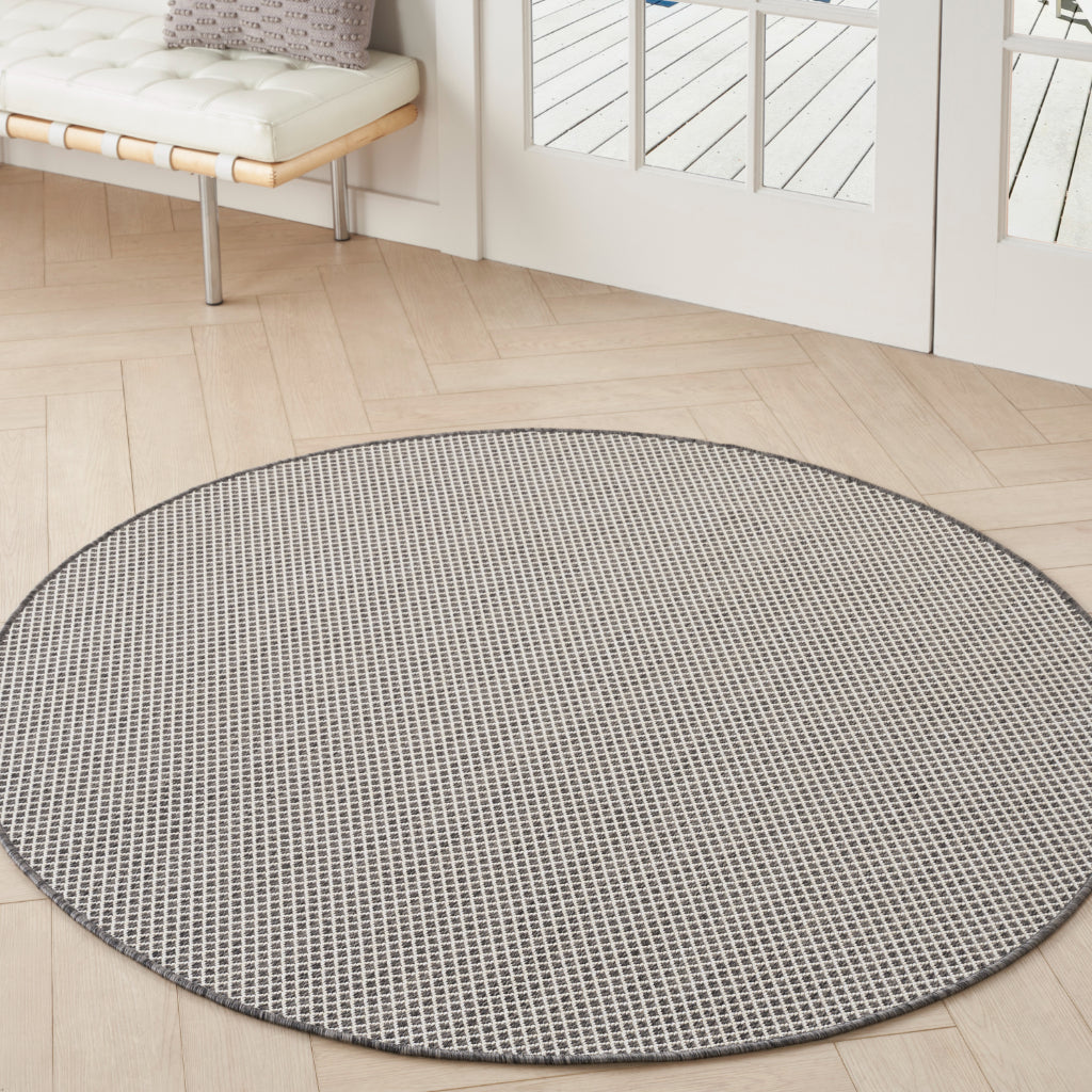 Nourison Home Courtyard COU01 Gray Indoor / Outdoor Round Rug - Modern Style Power Loomed Low Pile Rug