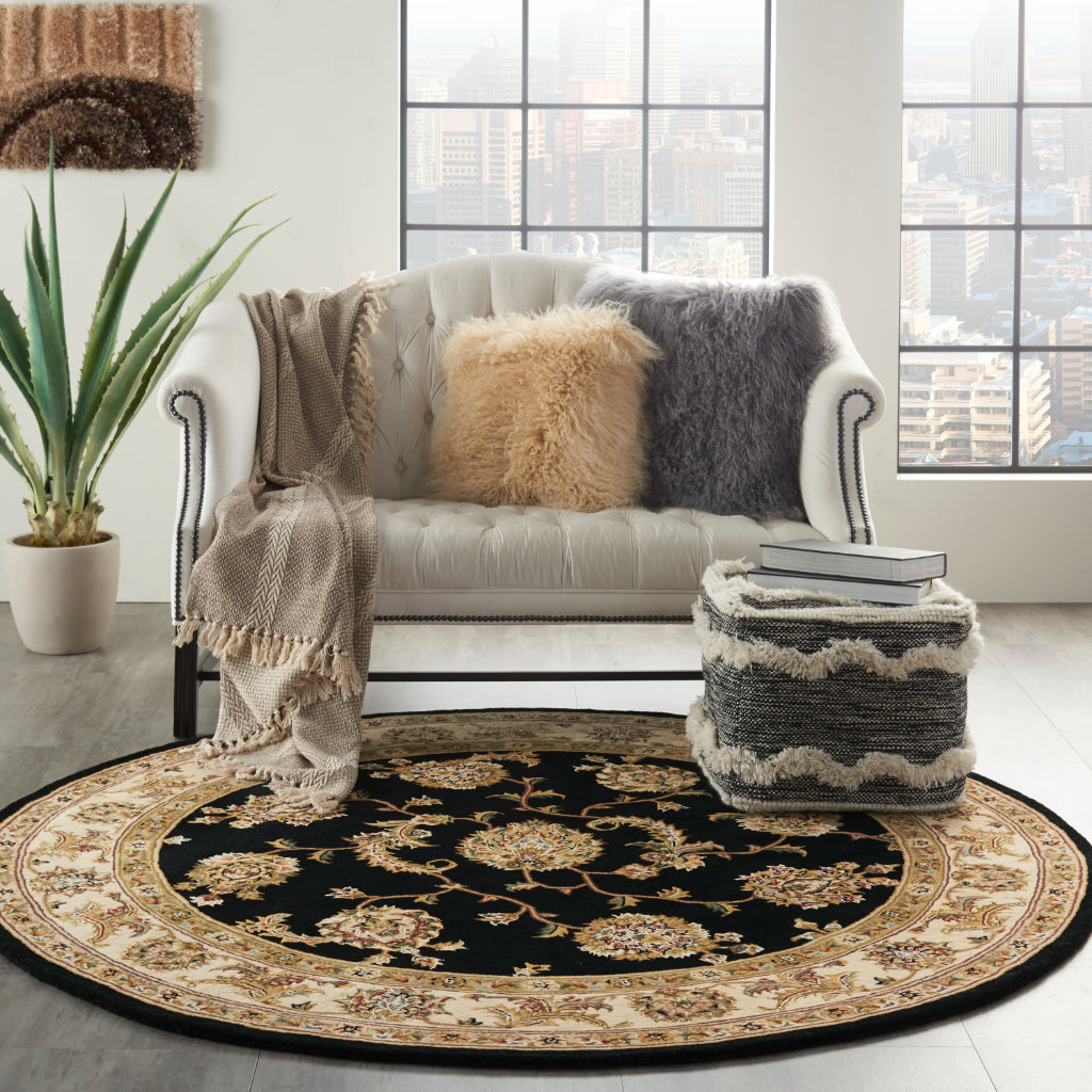 Nourison Home Nourison 2000 Multicolor 2022 Indoor Round Area Rug - Elegant Wool &amp; Silk Floral Rug with Black Background