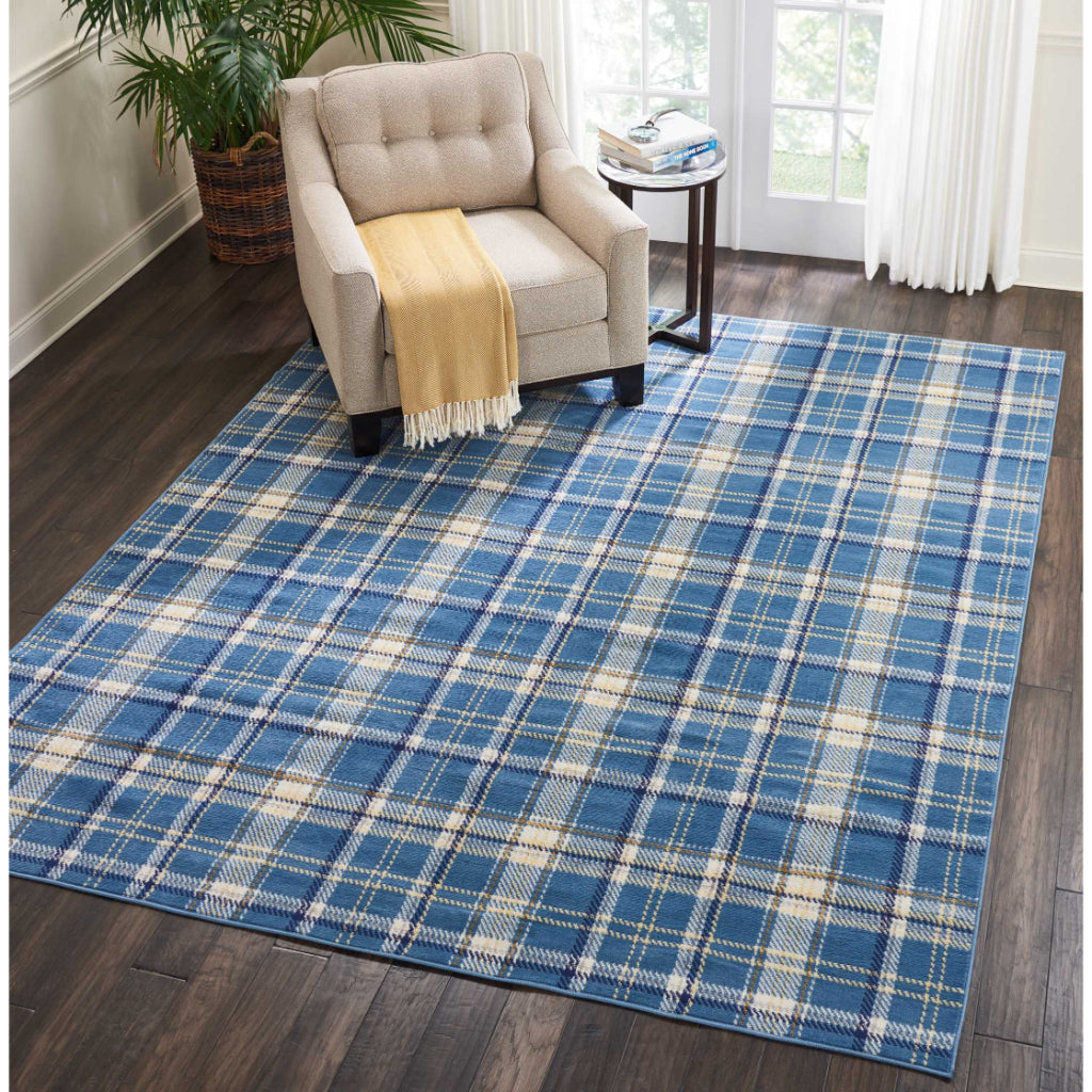 Nourison Home Grafix GRF03 Blue Indoor Rectangle Area Rug - Power Loomed Medium Pile Plaid Rug-