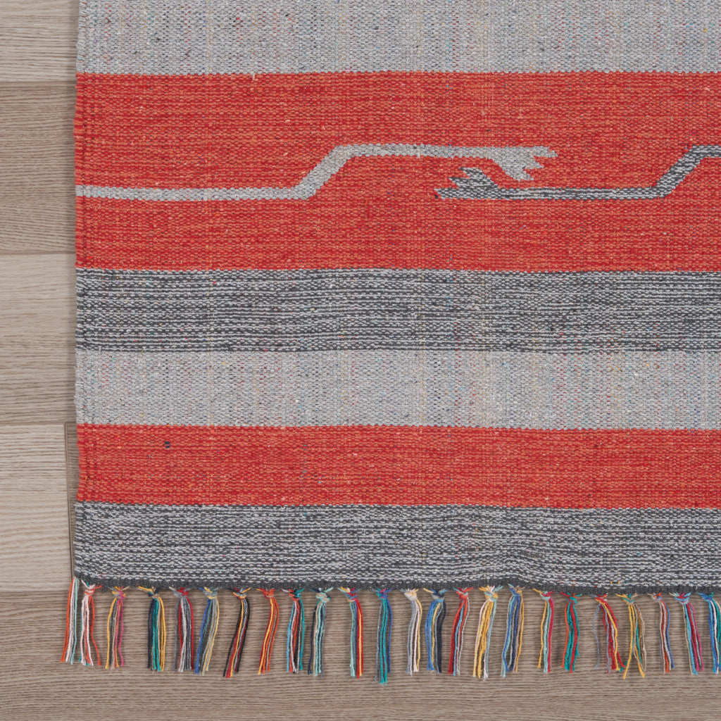 Nourison Home Baja BAJ01 Handmade Multicolor Rectangle Area Rug - Reversible Indoor Rug with Gray &amp; Red Stripes