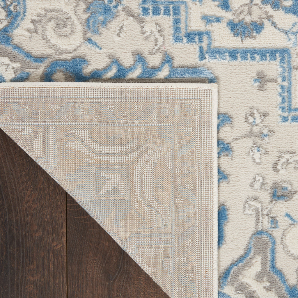 Nourison Home Elation ETN10 Two-Color Indoor Runner - Low Pile Runner with Beige &amp; Blue Hues Floral Design