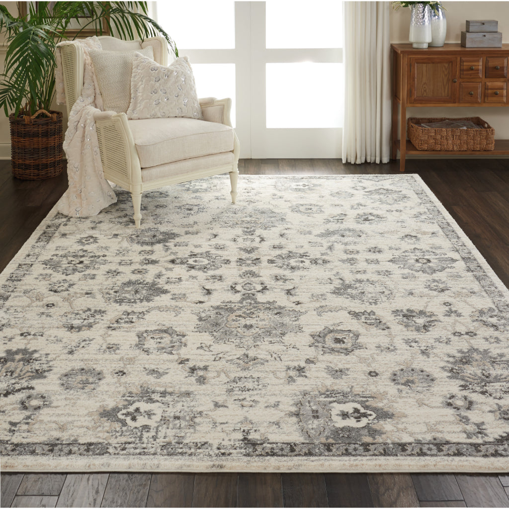 Nourison Home Fusion FSS15 Two-Color Indoor Rectangle Area Rug - Vintage Style Power Loomed Medium Pile Rug with Floral Design