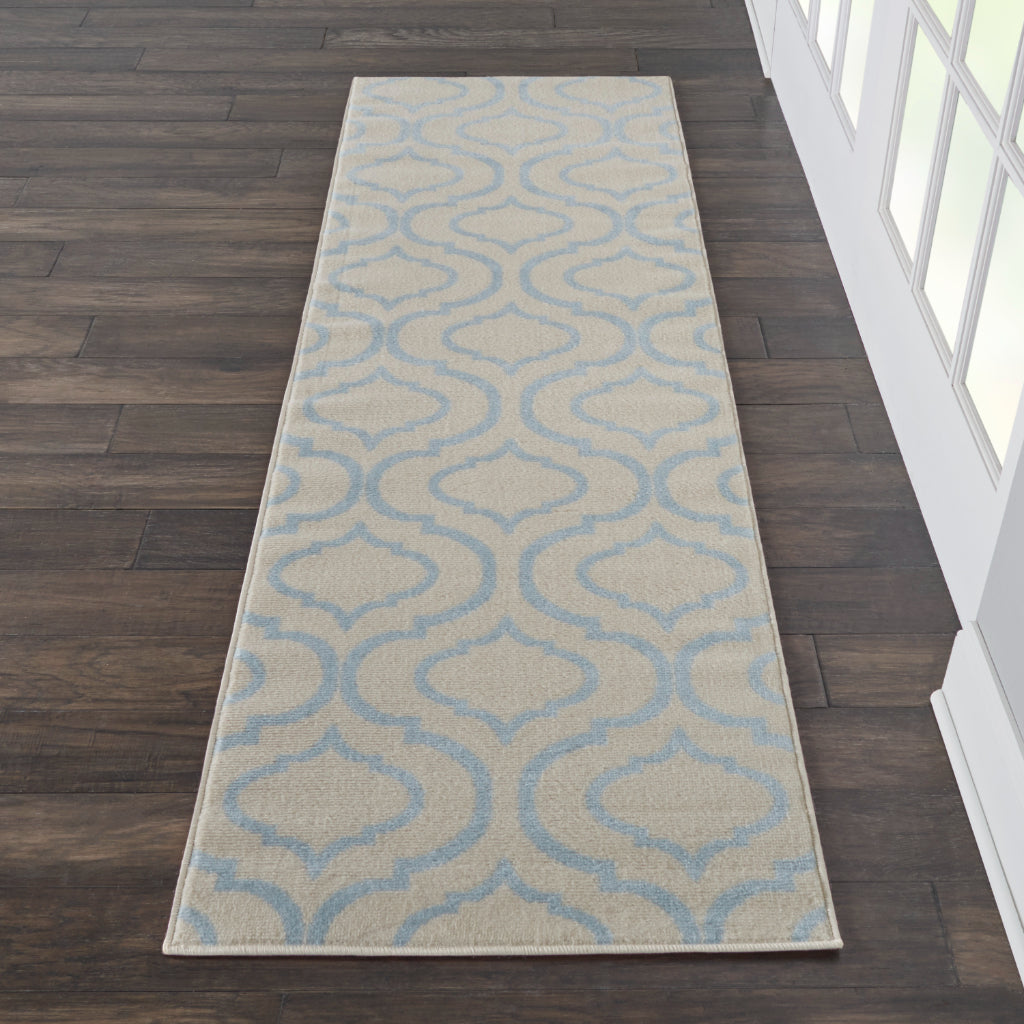 Nourison Home Jubilant JUB19 Ivory Blue Indoor Runner - Refined Contemporary Runner with Lantern Trellis Pattern