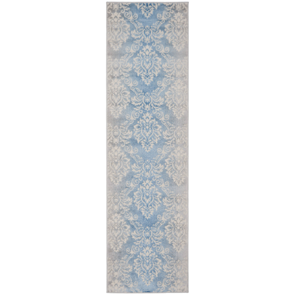 Nourison Home Elation ETN03 Blue Indoor Runner - Power Loomed Low Pile Hallway Runner with White & Blue Floral Design-