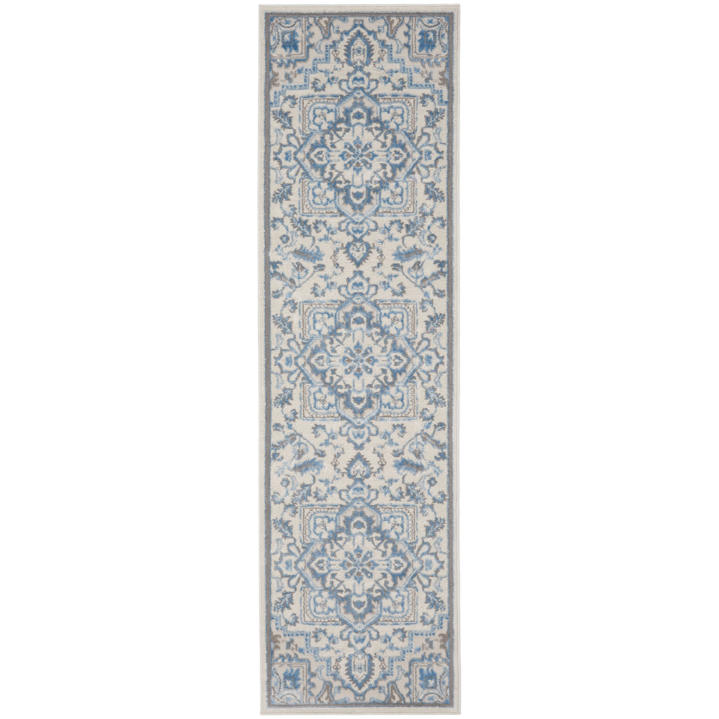 Nourison Home Elation ETN10 Two-Color Indoor Runner - Low Pile Runner with Beige &amp; Blue Hues Floral Design