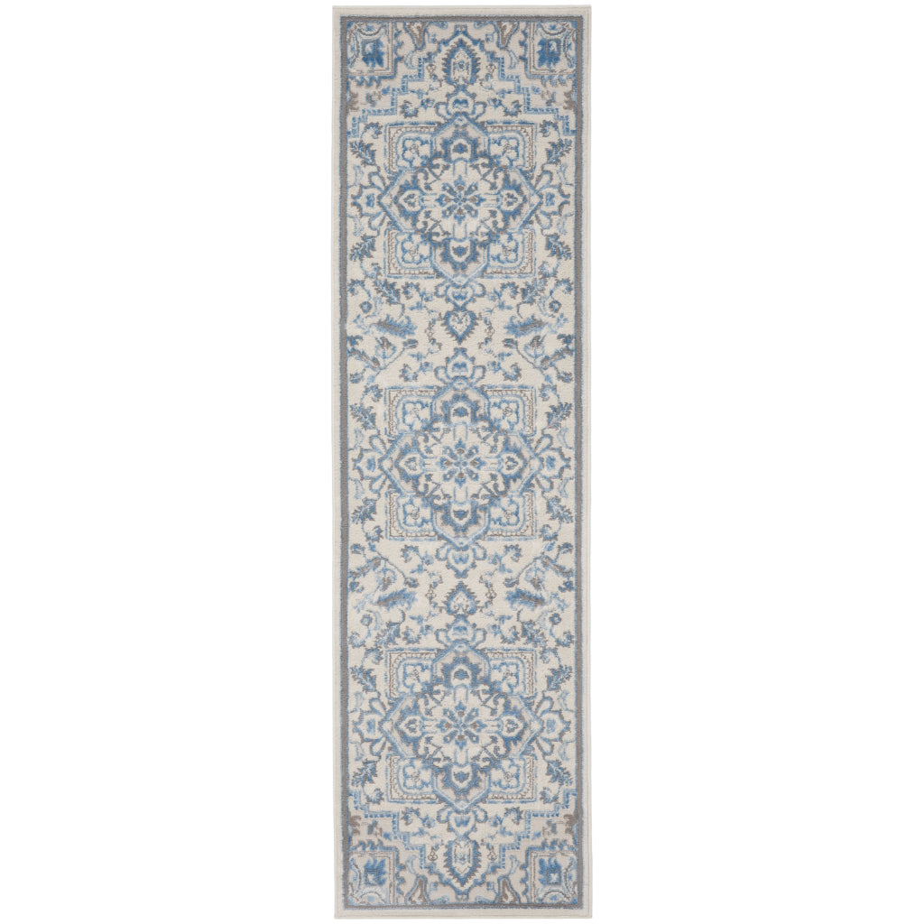 Nourison Home Elation ETN10 Two-Color Indoor Runner - Low Pile Runner with Beige & Blue Hues Floral Design-