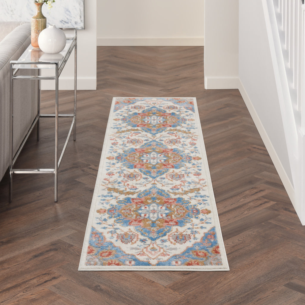 Nourison Home Elation ETN09 Multicolor Indoor Runner - Low Pile Runner with Blue & Ivory Hues Floral Design-