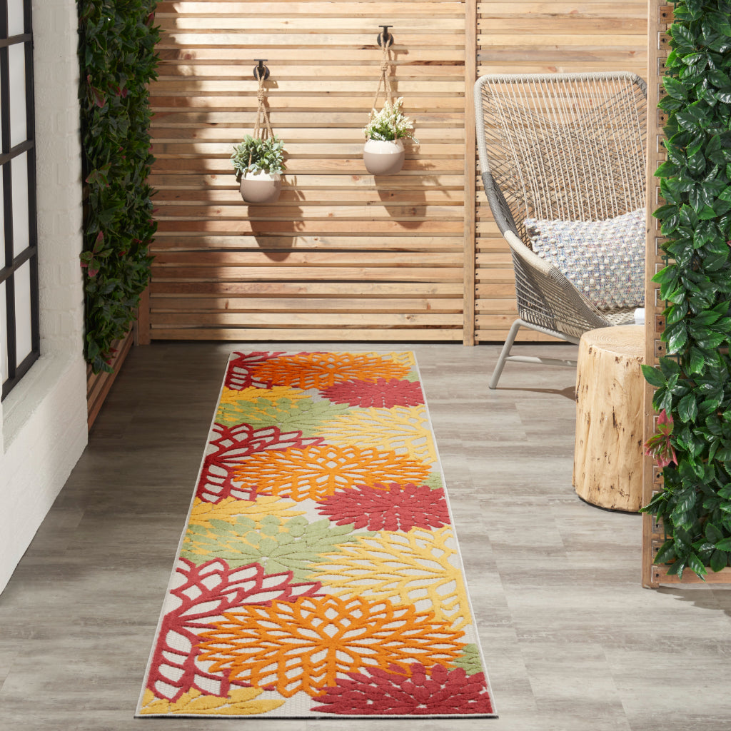 Nourison Home ALH05 Machine Made Multicolor Runner - Stain Resistant Indoor &amp; Outdoor Low Pile Runner with Red Floral Design