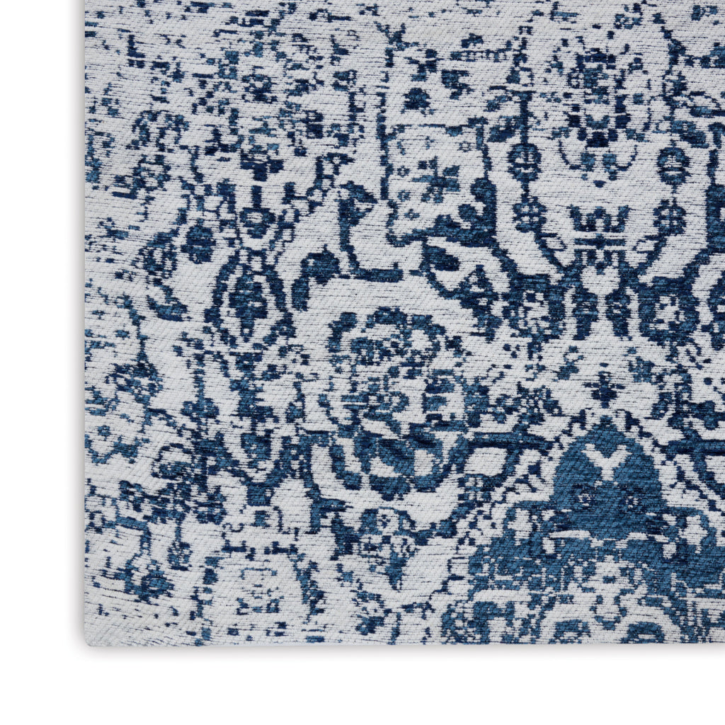Nourison Home Damask DAS06 Blue Rectangle Indoor Area Rug - Power Loomed Low Pile Rug-