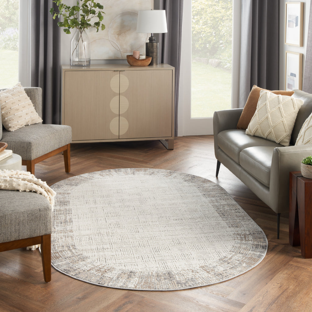 Nourison Home Elation ETN05 Two-Color Indoor Oval Area Rug - Power Loomed Low Pile Living Room Rug with Gray Border