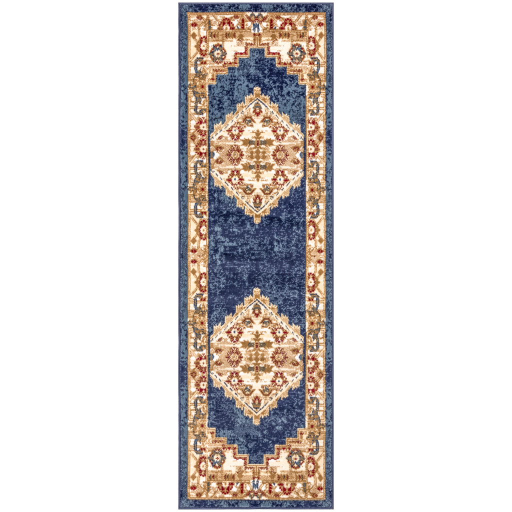 Nourison Home Grafix GRF43 Multicolor Indoor Runner - Vintage Persian Runner with Navy-Gold Medallion Pattern-
