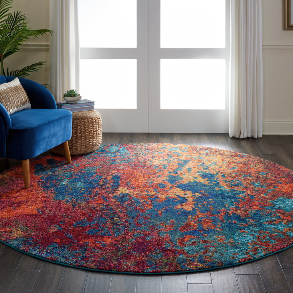 Nourison Home Celestial CES08 Multicolor Round Indoor Area Rug - Power Loomed Modern Abstract Medium Pile Rug