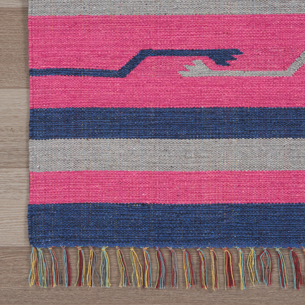 Nourison Home Baja BAJ01 Handmade Multicolor Rectangle Area Rug - Reversible Indoor Rug with Pink &amp; Blue Stripes